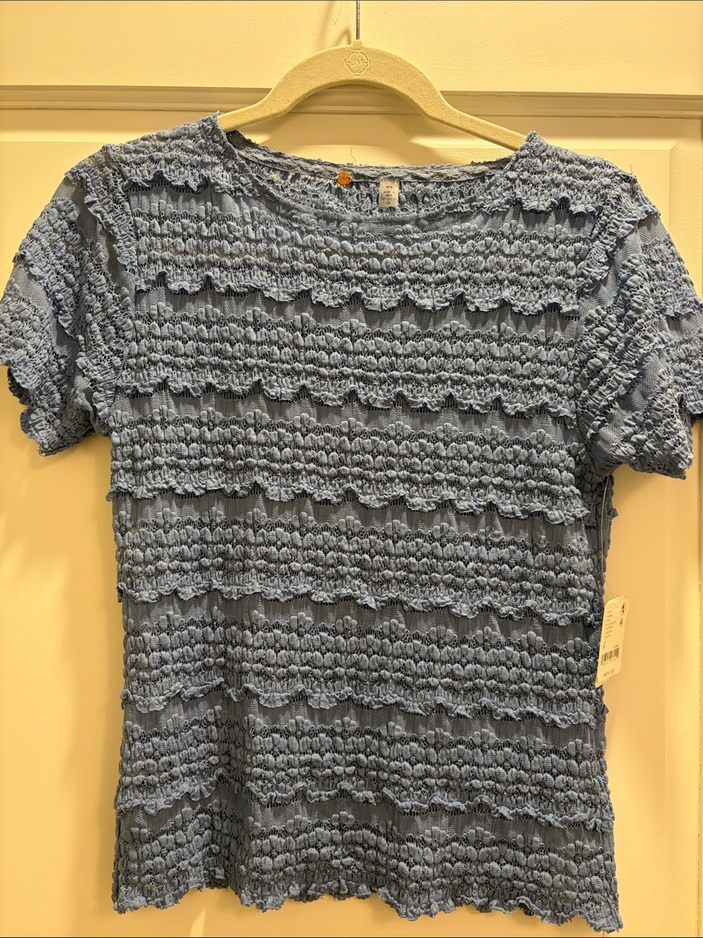 Free People Light Blue Smocked Short-Sleeve Top